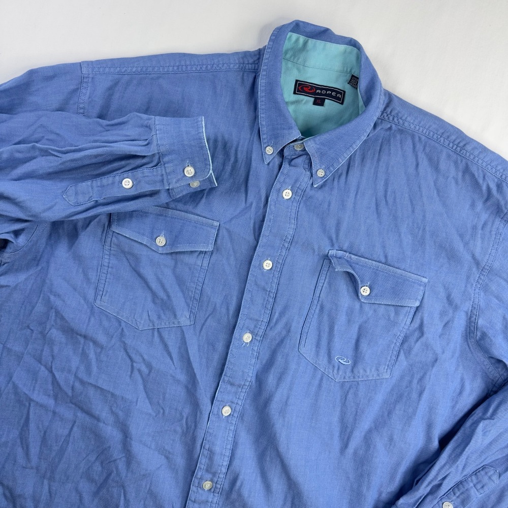 Roper Shirt‎ Men's XL Blue Button Down Long Sleeve Western Cowboy Rodeo